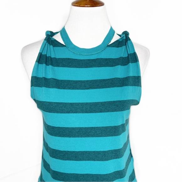Free People Twist Knot Cutout Teal Blue Striped Sleeveless Crew Neck Tank Top - Picture 7 of 9